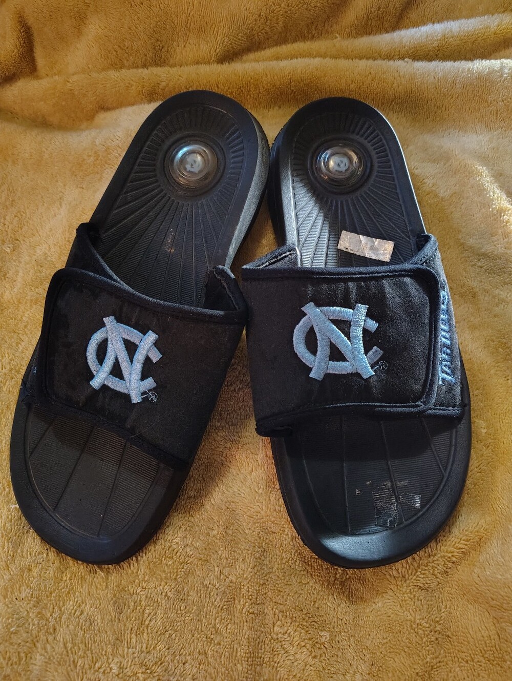Black Slide Sandals with Light Blue NC Logo